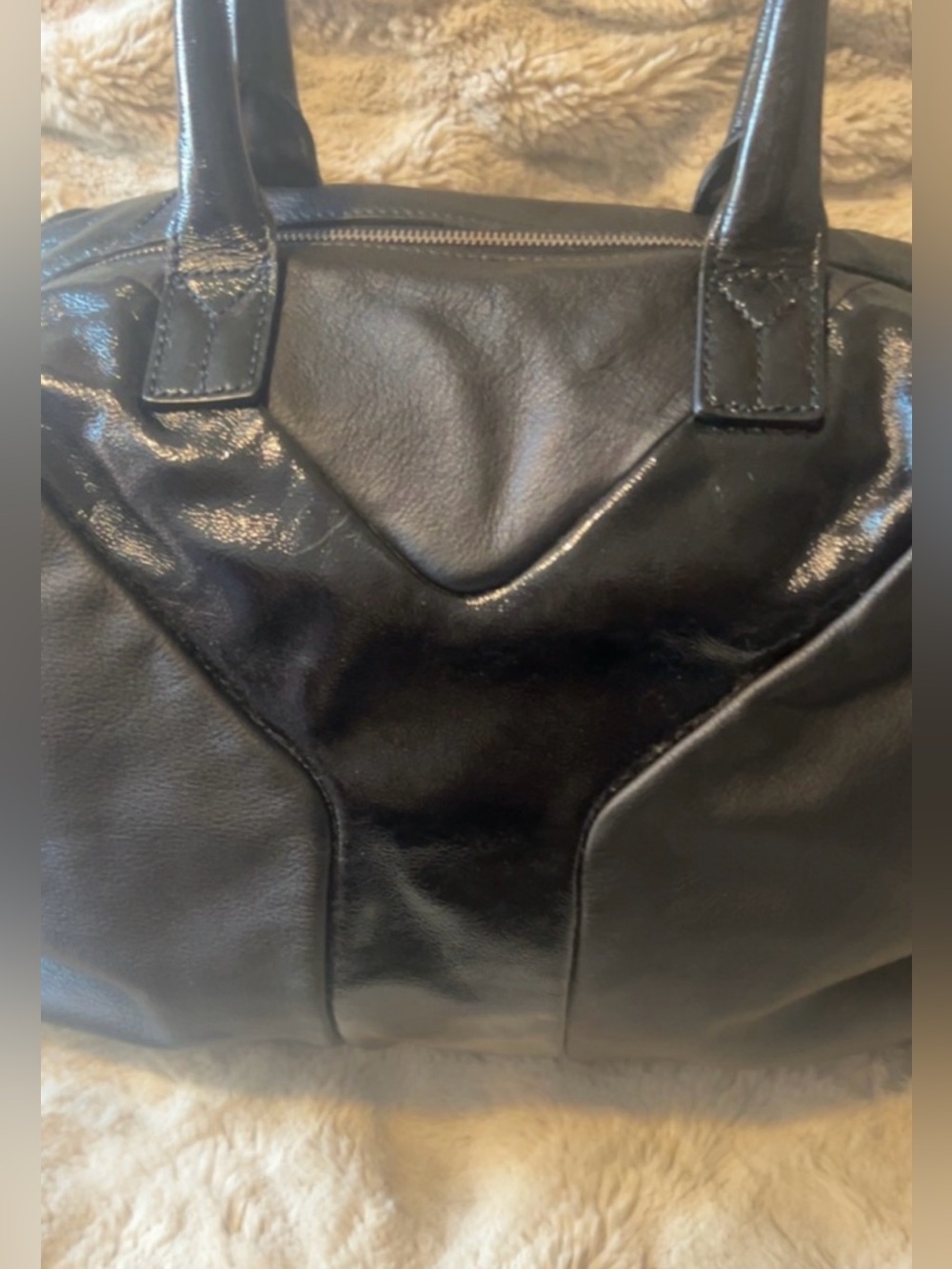 Yves Saint Laurent | Black Leather Signature Y Handbag Tote Women’s - Picture 4 of 14